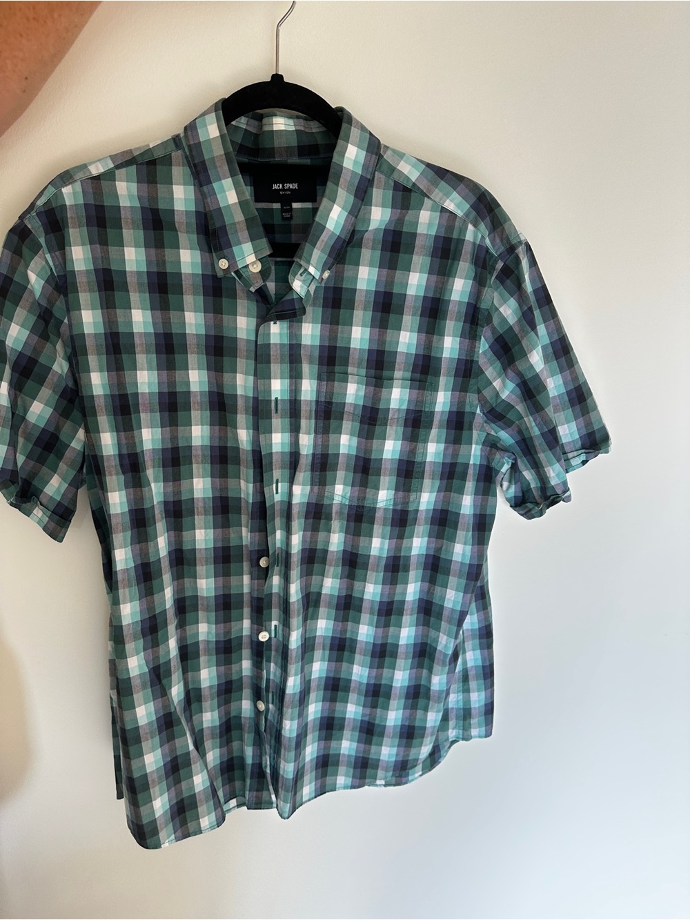 Jack Spade Men’s Short-Sleeve Plaid Button-Down Shirt - Teal, Green & White
